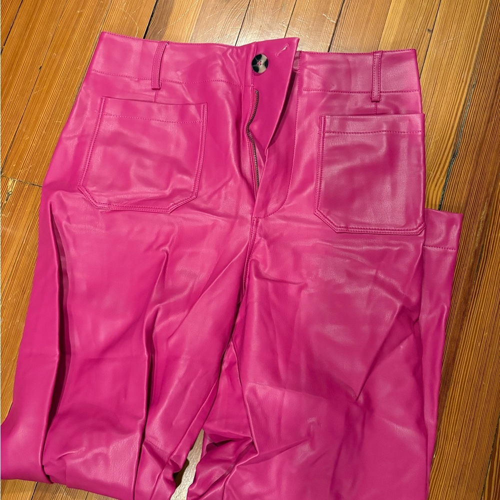 Anthropologie Bright Pink Faux Leather Pants